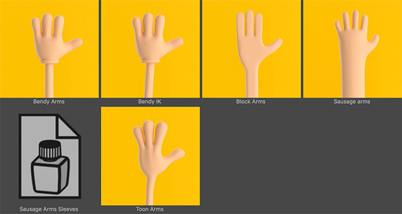 卡通人物四肢胳膊手臂掌腿C4D模型预设带绑定lib4d格式素材