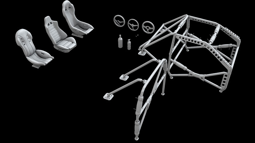 90+个汽车零件模型轮胎轮毂悬架座椅车架尾翼排气中网C4D模型
