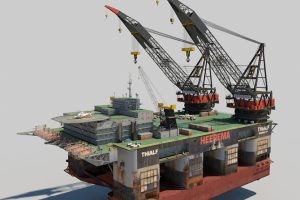 海上石油钻机双吊船C4D模型电影游戏道具创意场景3D模型素材