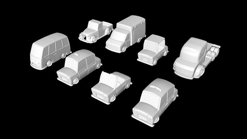 3D立体玩具汽车卡车货车想清楚白模C4D MAX FBX OBJ模型素材