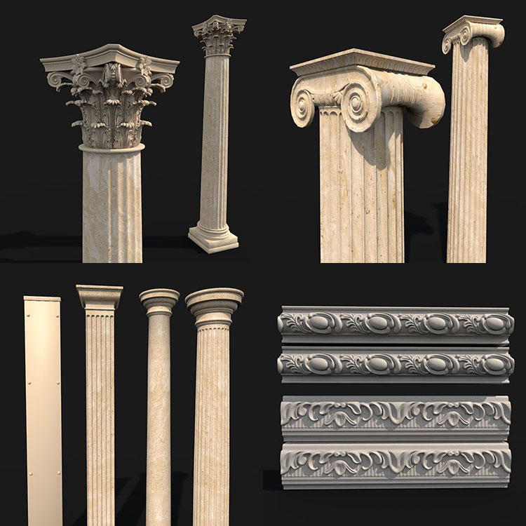 C4D欧式石膏线条装饰线素面雕花象鼻罗马柱头雕塑stl模型打印