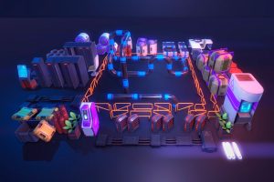 C4D机械卡通游戏未来太空科幻能量补给站3D模型FBX格式素材