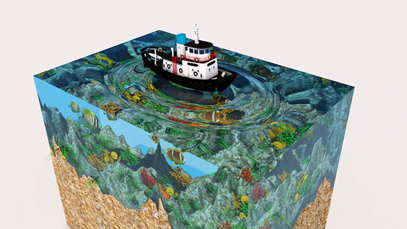 水族馆 鱼缸C4D模型金鱼水草玩具船创意场景3D模型素材