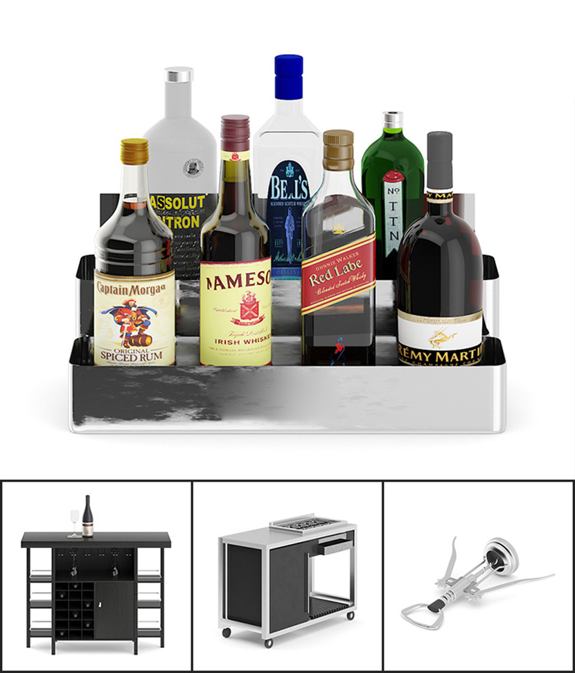 31套C4D酒吧设备模型合集酒架酒杯酒瓶香槟扎啤酒桶吧台酒吧