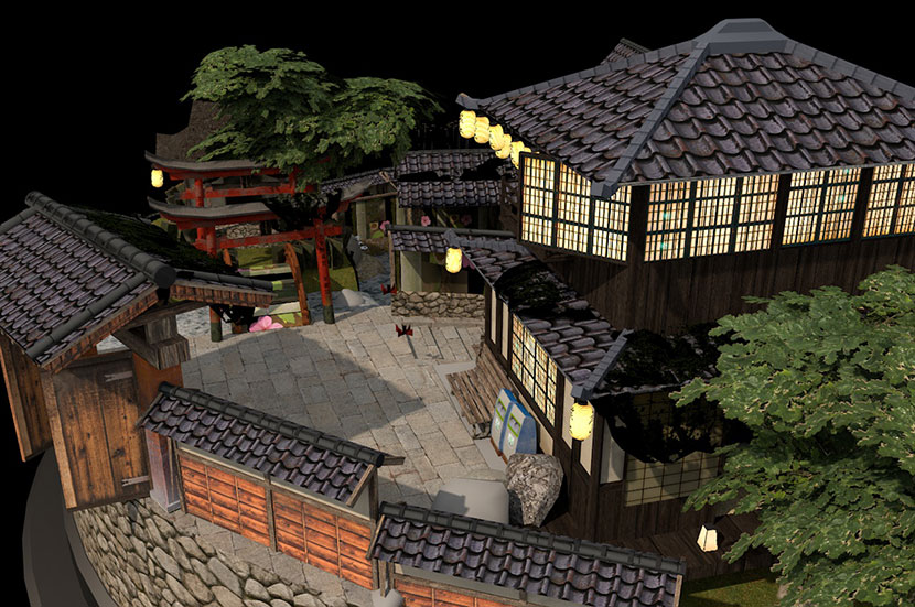 C4D日本低面复古传统日风建筑模型模型瓦房游戏创意场景素材