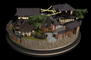 C4D日本低面复古传统日风建筑模型模型瓦房游戏创意场景素材