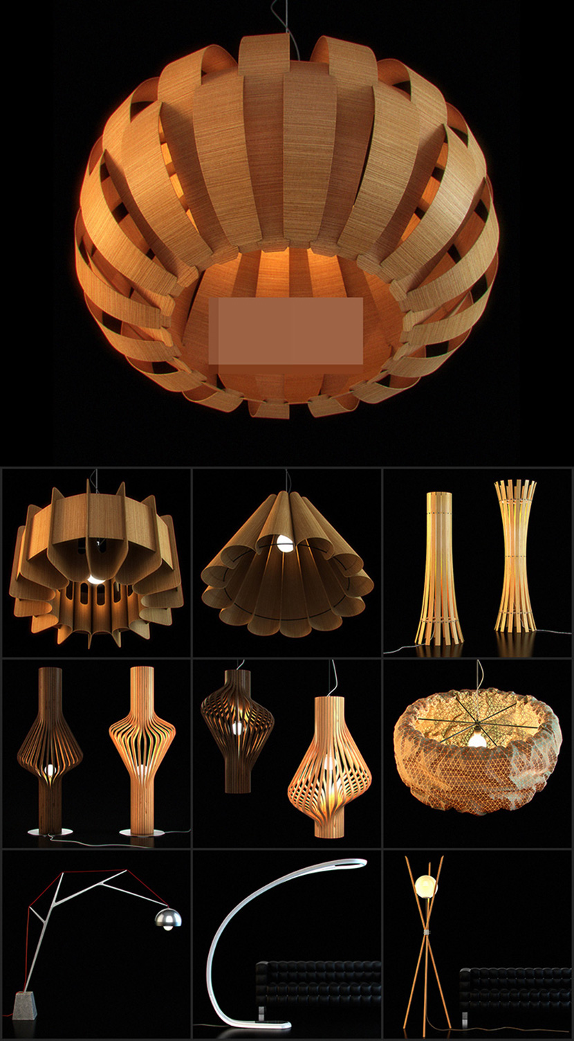 20个室内艺术灯具C4D模型合集吊灯台灯落地灯3D模型素材