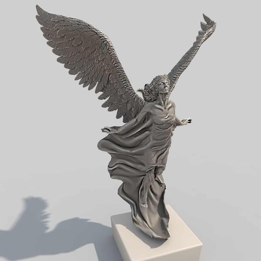 C4D欧美石膏雕塑obj女性翅膀天使之翼装饰雕塑fbx模型3d打印