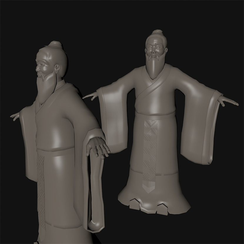 孔子古代人物刻雕塑像C4D模型先生三维MAX for Vray OBJ素材
