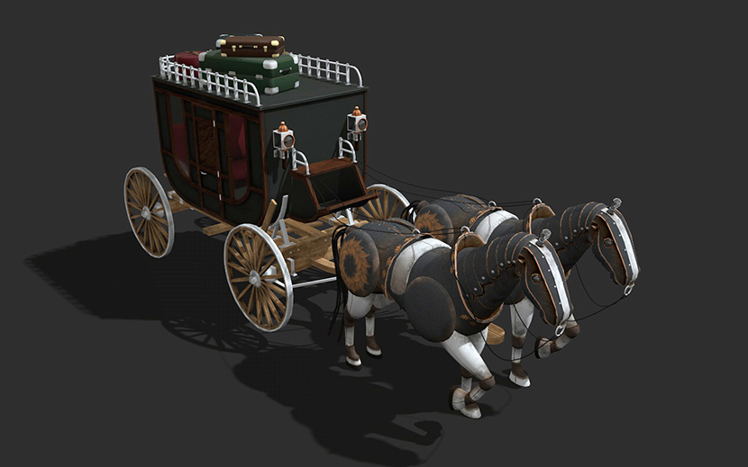 C4D马车FBX OBJ模型Stagecoach创意场景3D模型素材艺术装饰品