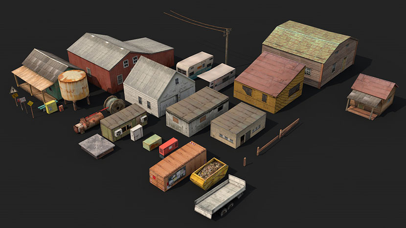 C4D低面破旧的石棉瓦房子厂房模型3d打印游戏电影fbx创意场景