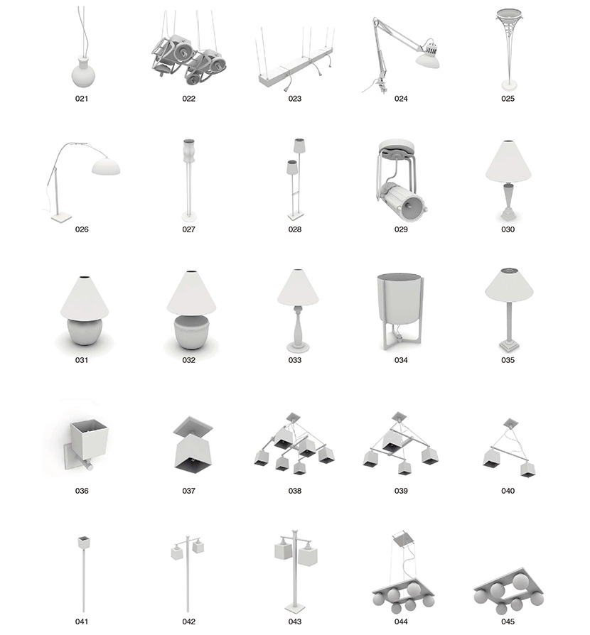 115个室内装饰吊灯台灯壁灯具C4D模型素材OBJ格式白模无材质