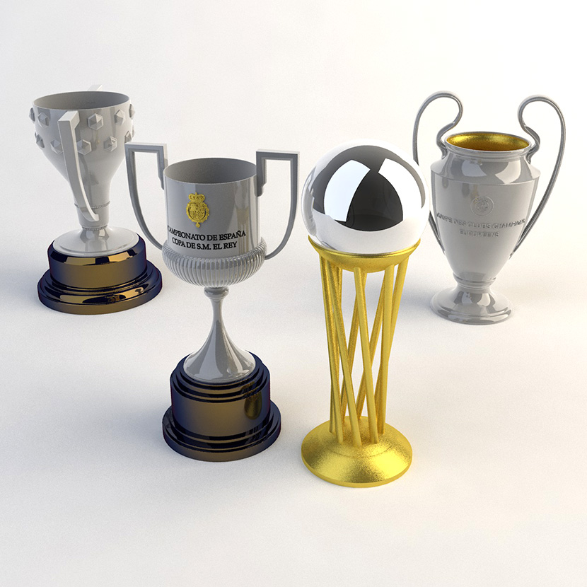 4个冠军奖杯C4D模型奖杯创意场景3D模型obj stl格式素材