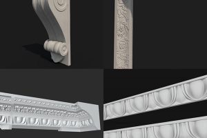 C4D欧式象鼻罗obj马柱头石膏雕塑雕花角线fbx花瓶画框3d模型