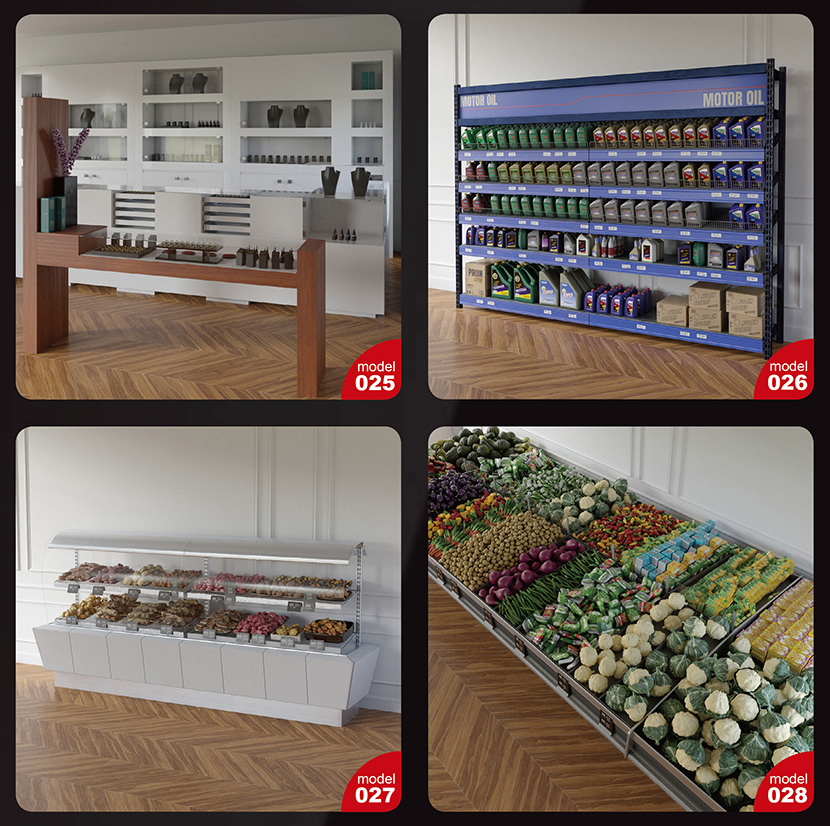 商店超市货架品展示摆台蔬菜水果obj服饰柜台C4D模型3D素材