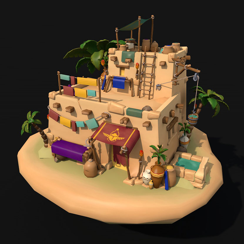 C4D卡通土墙城堡沙漠阿拉伯建筑模型stl打印游戏电影fbx创景