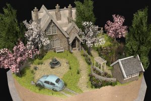 C4D卡通梦幻花园低面洋房建筑房子模型3d游戏电影fbx创意场景