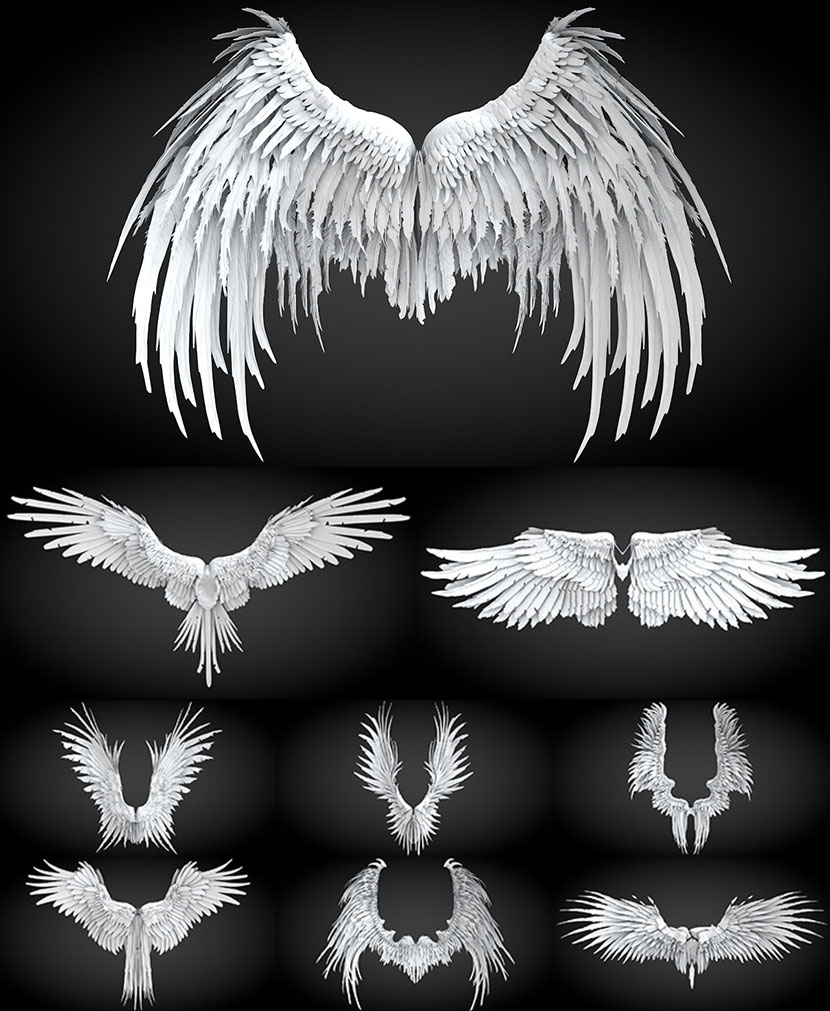 33款fbx天使怪兽蝴蝶鸟羽朋克机甲翅膀C4D模型游戏角色3d素材