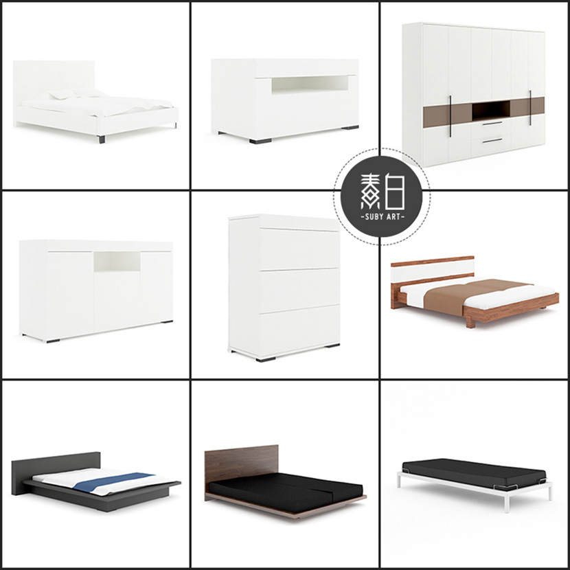 30套卧室家具C4D模型合集床衣柜床头柜储物柜室内设计3D素材