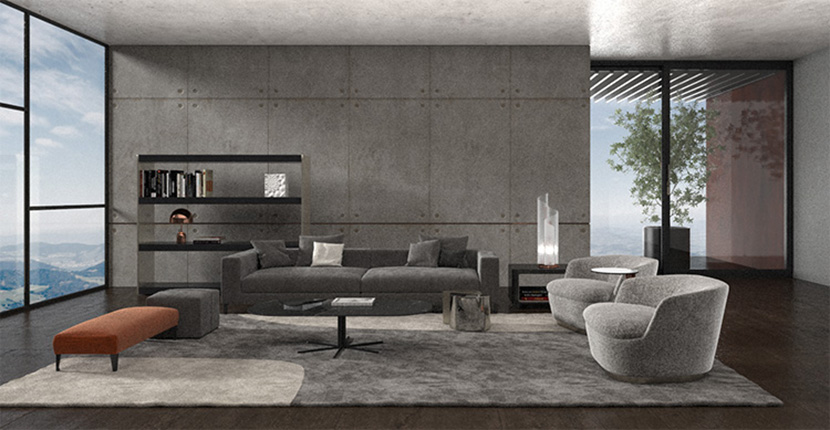 C4D室内简约欧式客厅模型室内家装设计创意场景3D模型素材