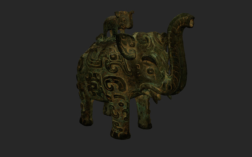 C4D漆器花瓶青铜器羊头大象壶骑麒麟神像浮雕簋瓷器佛头模型