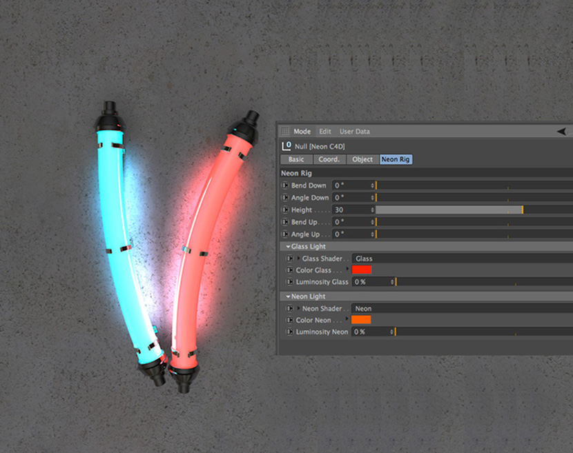 C4D可自由变形的霓虹灯管预设创意场景3D模型素材