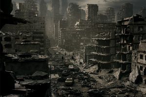 世界末日废墟楼房建筑C4D模型电影游戏灾难创意场景3D素材