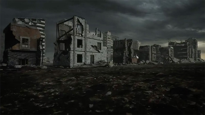 世界末日废墟楼房建筑C4D模型电影游戏灾难创意场景3D素材