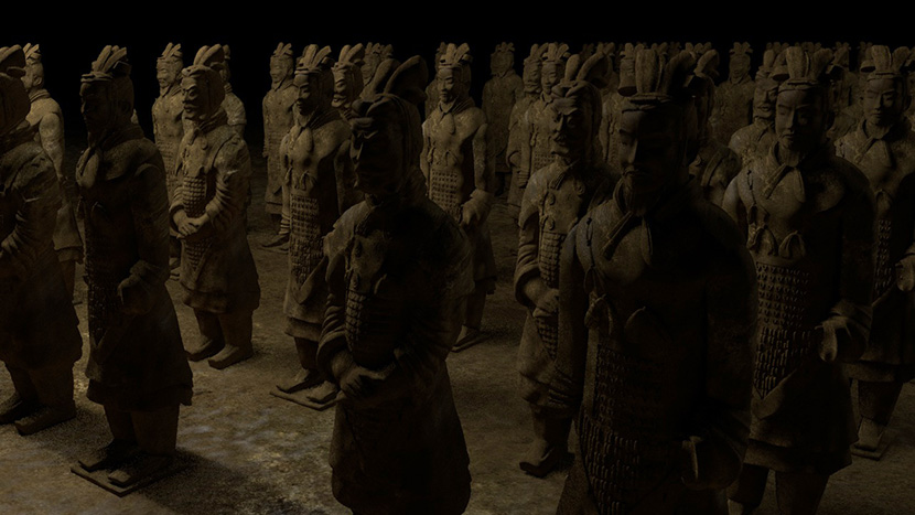 秦始皇兵马俑雕塑群C4D模型艺术装饰雕塑创意场景3D模型素材