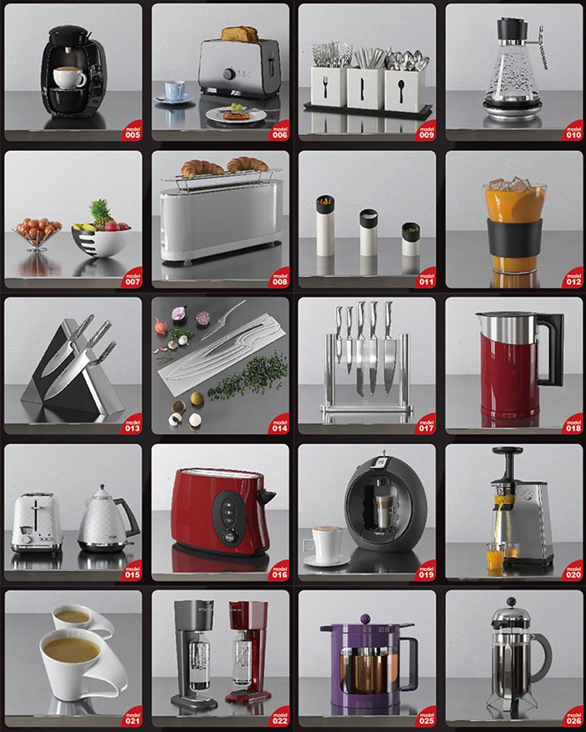 44款厨房用品刀微波炉小家电器C4D模型3d立体FBX格式素材