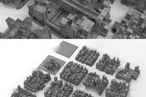 16组科幻城市建筑C4D模型白模无材质创意场景3D模型素材