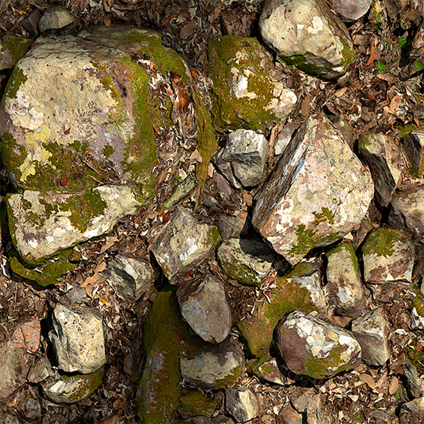 长满绿苔的石头地面创意场景3D模型贴图素材