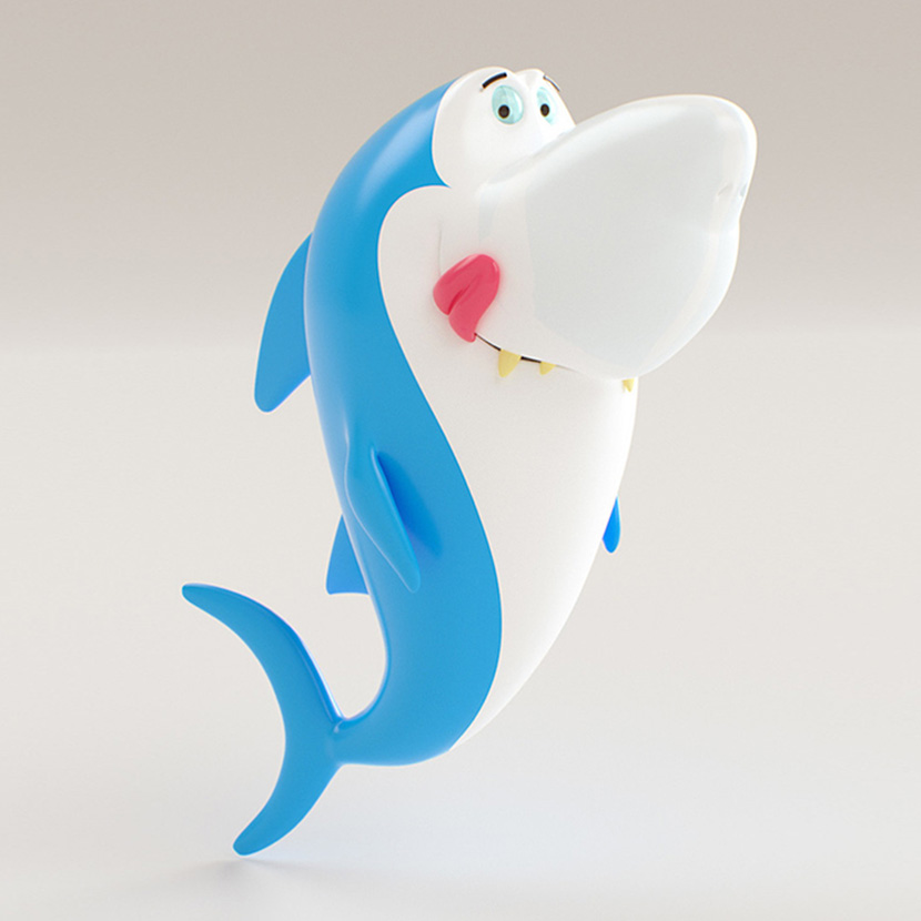 C4D Octane可爱的卡通鲨鱼模型创意场景3D模型素材