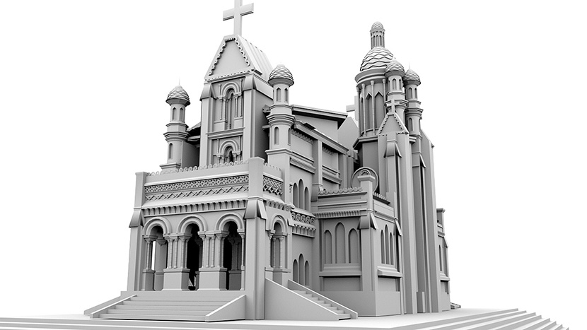 古典教堂建筑房屋城堡C4D MAYA模型3d立体OBJ格式建模素