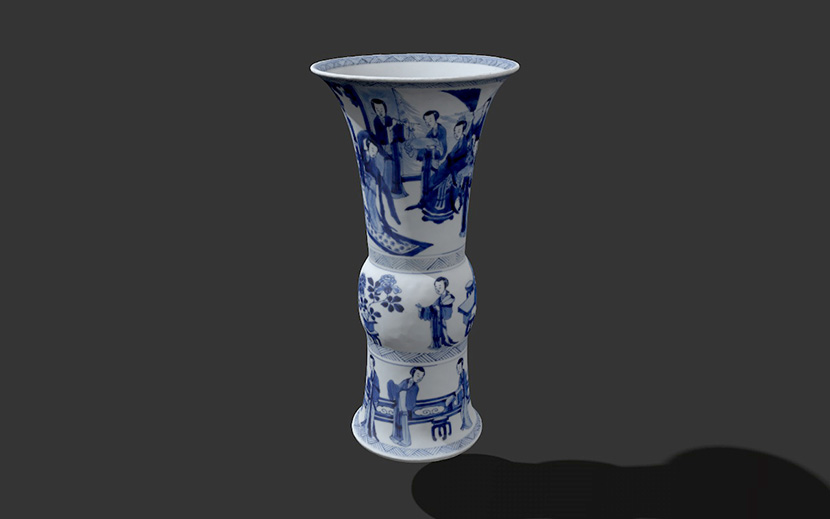 C4D中国博物馆古玩青花瓷牛花瓶瓷盘模型创意场景3D模型素材