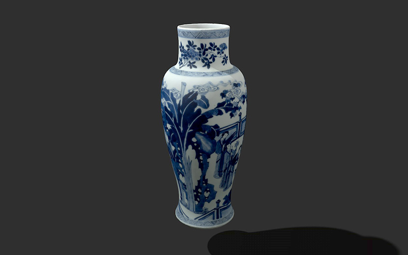 C4D中国博物馆古玩青花瓷牛花瓶瓷盘模型创意场景3D模型素材