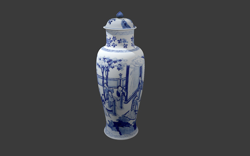 C4D中国博物馆古玩青花瓷牛花瓶瓷盘模型创意场景3D模型素材