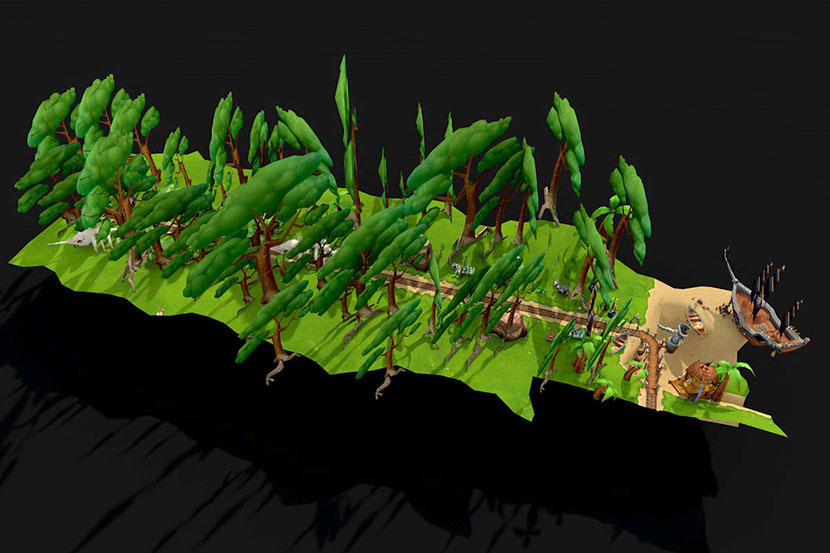 丛林海盗冒险地图游戏场景C4D模型低面道具树林fbx雕像3d打印