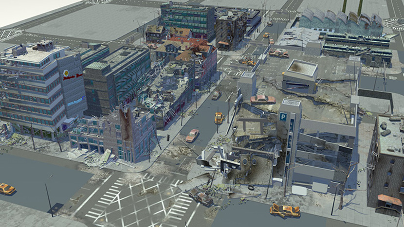 倒塌的城市房屋建筑C4D模型创意场景3D模型C4D MAX OBJ 素材