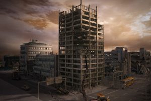 倒塌的城市房屋建筑C4D模型创意场景3D模型C4D MAX OBJ 素材