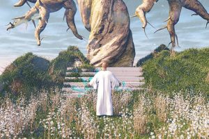 枯树下的白袍法师C4D科幻场景创意场景3D模型素材