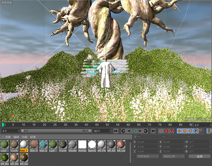 枯树下的白袍法师C4D科幻场景创意场景3D模型素材