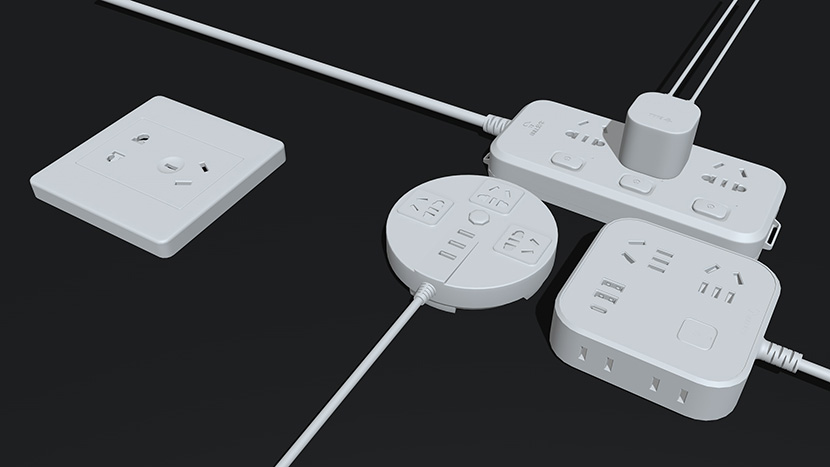 C4D电源插排插线板接线板模型创意场景3D模型素材USB充电器