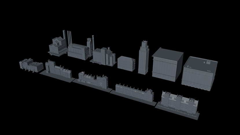 19世纪美国工业风城市楼房建筑C4D模型电影游戏创意场景素材