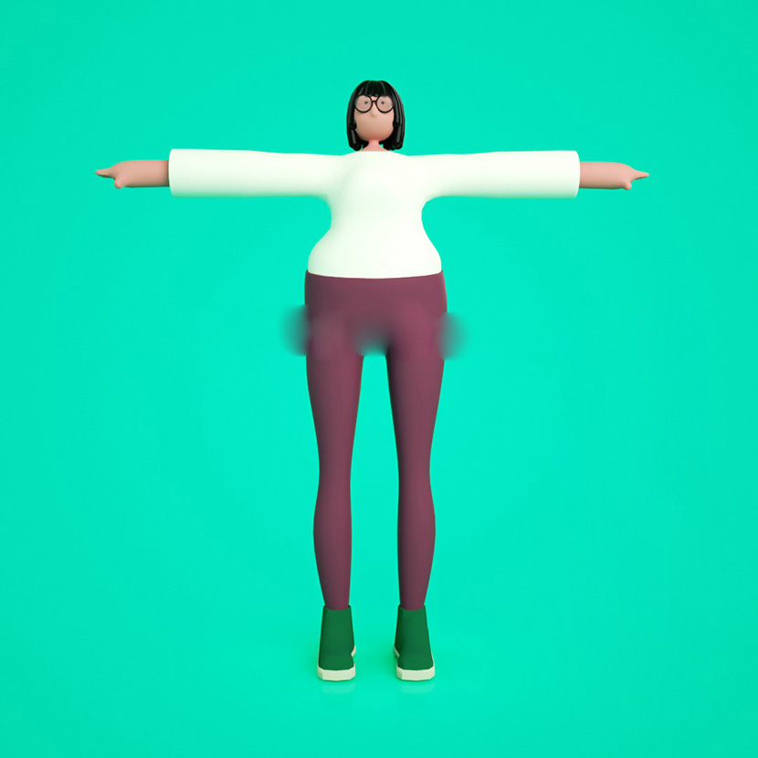 卡通低面男女办公人物角色C4D模型带骨骼绑定OC渲染艺术海报