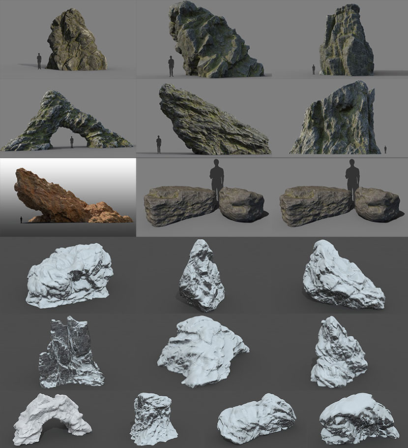 景观石头C4D模型园林室外景观造景奇石意场景3D模型素材