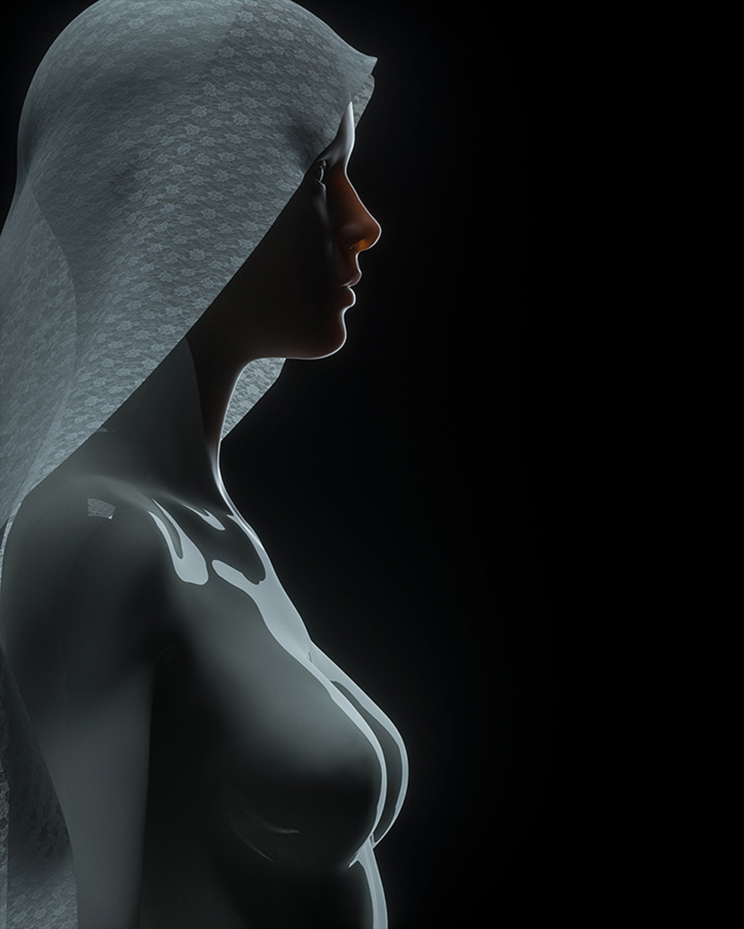头披蕾丝白纱的女人C4D OC工程文件创意场景3D模型素材