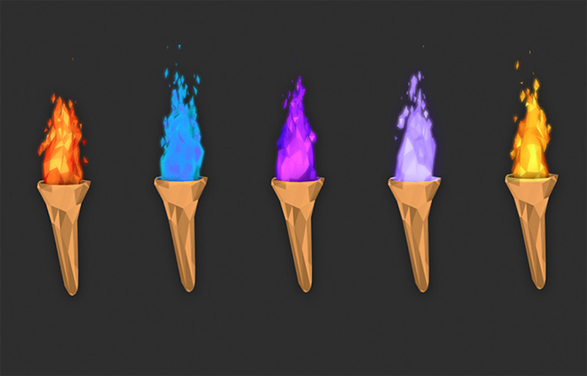 C4D低面多边形燃烧的火炬动画工程创意场景3D模型素材