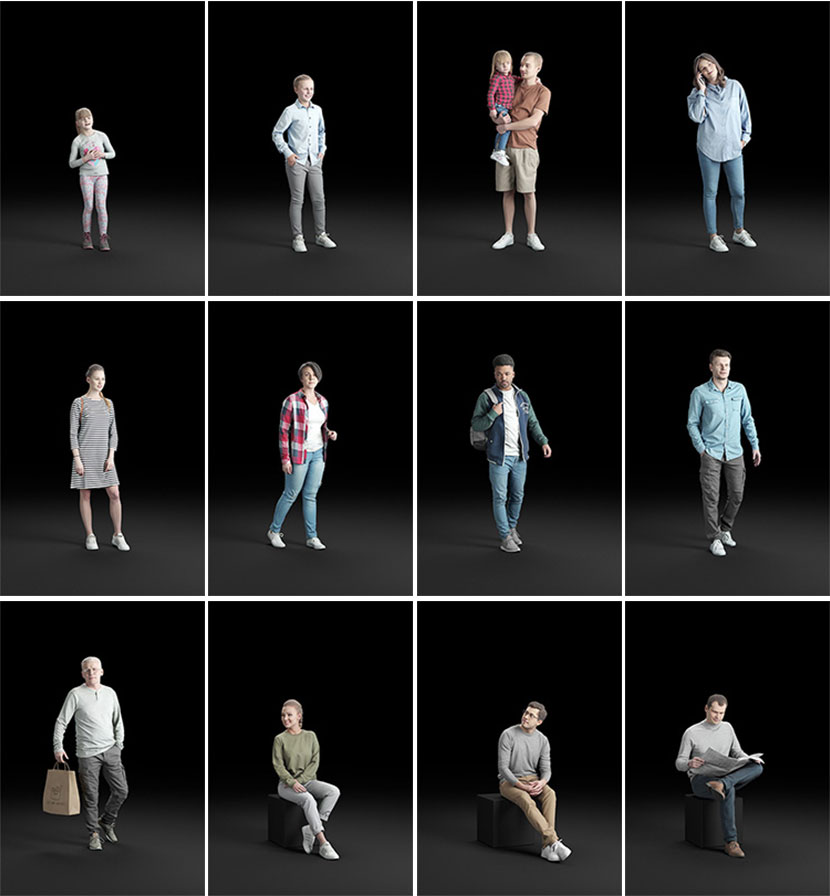 写实男士美女人小孩儿童坐姿真实休闲人物角色C4D模型3D素材