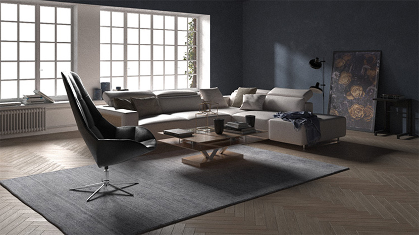 C4D室内模型简约欧式客厅家装设计创意场景3D模型素材